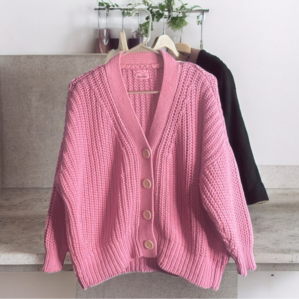 Babaa 100% Spanish Cotton Pink Cardigan O/S